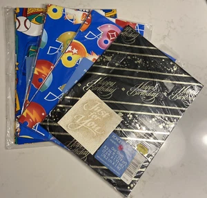 NOS Forget Me Not American Greetings Gift Wrap Happy Birthday Giant Sheet 4 Pkgs - Picture 1 of 8