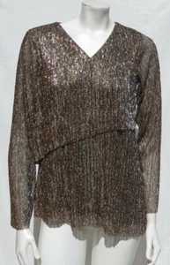 CHICO’S Gold Metallic Crinkle Long Sleeves Blouse Shirt Top 0 US S 4 6 MINT - Picture 1 of 5