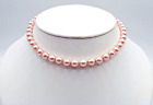 Pink Faux Pearl Necklace Choker Gold Tone Box Clasp Fashion Jewelry Satin 14-15"
