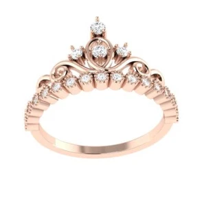 I2 G 0.27 Carat Genuine Diamond Crown Wedding Ring 14K Rose Gold Prong Bezel Set - Picture 1 of 6