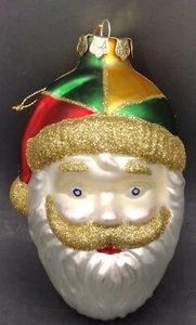Vintage mundgeblasenes Glas Weihnachtsmann Gesicht Kopf Silber Glitzer Weihnachtsschmuck 6" - Bild 1 von 8