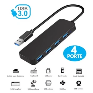 HUB USB 3.0 4 PORTE SDOPPIATORE SPLITTER PER PC NOTEBOOK LAPTOP MAC MULTIPORTA - Photo 1/14