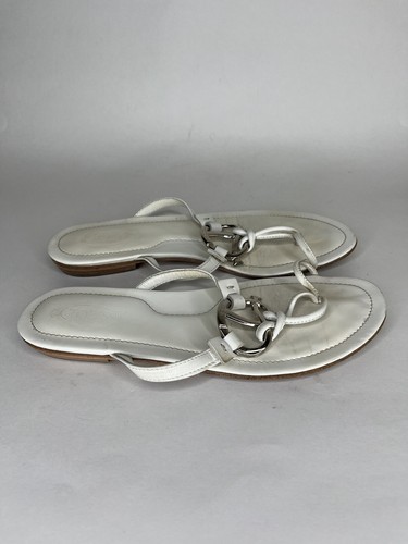 TOD’S Tods sandali bassi donna taglia 37 US 6 pelle bianca ciondolo argento