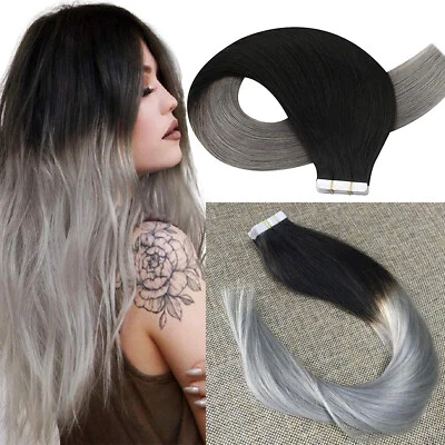 Лента для наращивания человеческих волос кожи утки Remy волосы омбре черный до серебристо-серый - Изображение 1 из 4