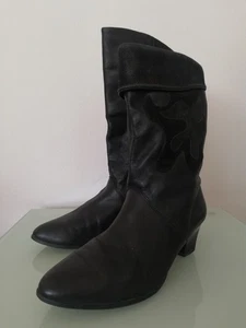 Damen Stiefel Gr. 37 Echtleder Schwarz Leder mit Dekor Trend Mode Winter Vintage - Bild 1 von 10