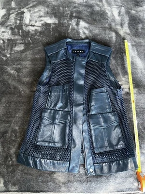 Chaleco de malla azul marino y cuero vegano de Laveer, talla S Foto 1 de 3