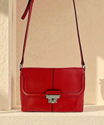 Bolsa tiracolo CALVIN KLEIN couro pebbled vermelho bolsa de mão aba trava de volta - Imagem 1 de 4