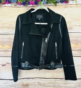 Haute Monde Women’s Back Faux Suede Full Zip Belted Motorcycle Jacket S NWT - Picture 1 of 13