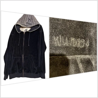Vintage Volcom Kill Pixie Hoodie Jacket Men's XL Black Velour Striped Hood Y2K - Image 1 of 4