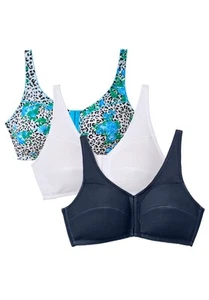 Comfort Choice Women's Plus Size 3-Pack Front-Close Cotton Wireless Bra - Picture 1 of 22