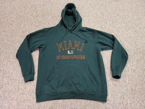 Miami Hurricanes Sweater Mens XL Green Long Sleeve Hooded Sweatshirt Football Cover