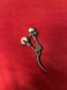 Vintage Sterlingsilber Kunstperle & Markasit Blume Anstecknadel Brosche - Bild 1 von 3