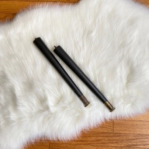 Vintage Tapered Wooden Legs Long 14" Black Brass Tip Set of 2 Used For Project Cover