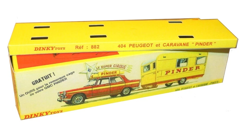 Dinky toys boîte repro 882 peugeot 404 et caravane pinder