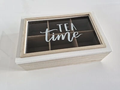 TEEBOX AUS HOLZ MIT 6 FÄCHERN KLAPPBARER DECKEL TEEBEUTELBOX ORGANIZER AUFBEWAHR - Bild 1 von 4