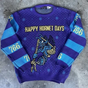 VINTAGE CHARLOTTE HORNETS SWEATER MADE IN USA , AOP SWEATER SIZE LARGE - Picture 1 of 4