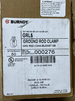 50  BURNDY GRL5 000276 Grounding Connector 10 to 3 AWG STR Grounding Wire Copper - Image 1 of 4