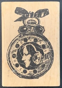 Acey Deucy Safe Keeping Pocket Watch Collage Female Profile Rubber Stamp - Picture 1 of 3