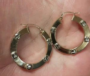 Vintage 10k Gold Large Studded Hoop Earrings - Picture 1 of 3
