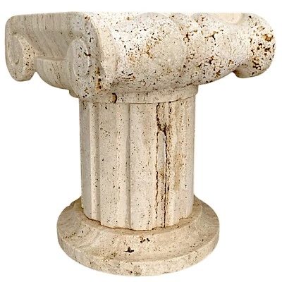 Ionic Travertine Capital With Round Base Sculpture Marble Design H 42Cm - Image 1 of 4