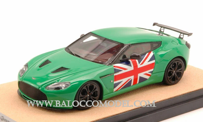 TECNOMODEL TMDMI52AT ASTON MARTIN V12 ZAGATO 2012 GREEN W/ENGLISH FLAG ED.LIM.PC - Image 1 of 1