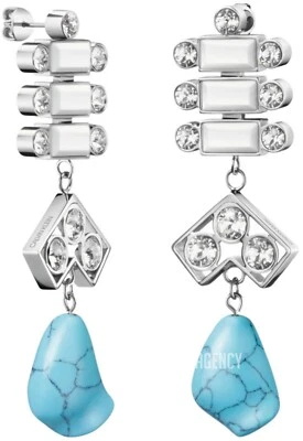 ORECCHINI DONNA PIETRA TURCHESE NATURALE CK MODELLO SEDUCTIVE PENDENTI, ZIRCONI - Immagine 1 di 3