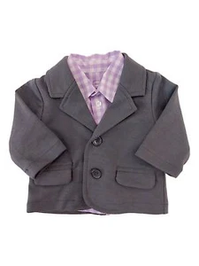 Toddler Boys 2 Piece Set Gray Jacket & Purple Plaid Button Down Shirt Set - Picture 1 of 1