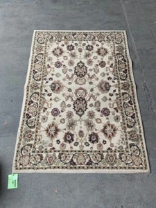 Area RUG 3'9" x 5'4" Muted Beige Tones Machine Made Medium Carpet Floral Design - Picture 1 of 7