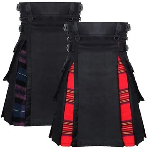 Men's Scottish Hybrid Kilt Royal Stewart UtilityTartan &Adjustable Leather Strap - Picture 1 of 17