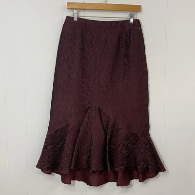 Falda Vintage Valerie Louthan Mujer S Borgoña 100% Seda Texturizada Forrada Trompeta Foto 1 de 4