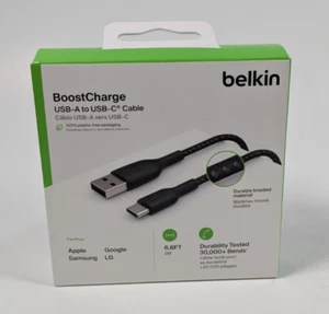 Belkin Boost Charge USB-A to USB-C Charge & Sync Cable 6.6 ft Braided Black NEW - Zdjęcie 1 z 4