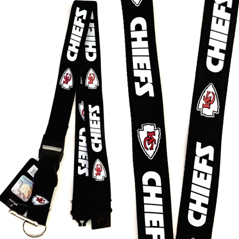 NFL Kansas City Chiefs Lanyard Key Ring Keychain ID Holder - Black Cover