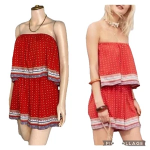 SPORTSGIRL Red Boho Strapless Stretch Jersey Romper Playsuit Size XS - Picture 1 of 21