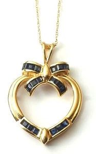 BEAUTIFUL 14 KARAT YELLOW GOLD 0.50 CARAT SAPPHIRE HEART PENDANT  - Picture 1 of 7