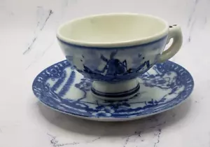 Vintage INARCO Japan Tea Cup Saucer Dutch Windmill Blue White Berries Blossoms - Picture 1 of 10