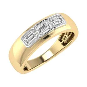 1.50Ct Diamond Ring Men's Emerald Lab Grown Wedding Band in 10K Yellow Gold - Picture 1 of 6
