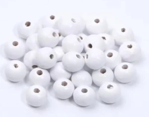 50 Holzperlen 16mm x 14mm Kugeln weiß mit Loch zum basteln fädeln Bastelperlen - Bild 1 von 9