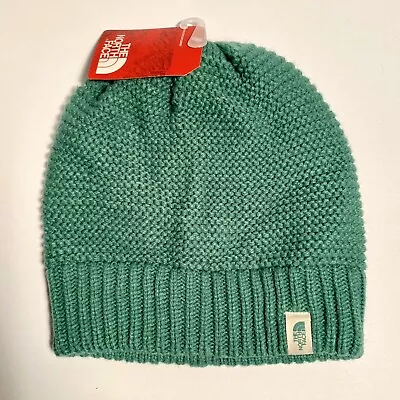 The North Face Hat Cap Womens Green Purrl Stitch Ribbed Cuff Beanie Hike Winter - Image 1 of 4