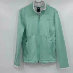 North Face Pullover Damen Large grün weiß durchgehender Reißverschluss Frottee Outdoor Stehkragen - Bild 1 von 13