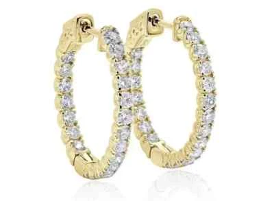3 Ct Round Cut Natural Diamond Inside Out Hoop Earrings In 14K Gold - Image 1 of 4