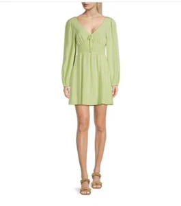 Copper Key Green Smocked Waist Long Sleeve Mini Dress Size M - Picture 1 of 11