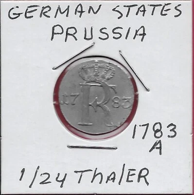 GERMAN STATES PRUSSIA KINGDOM 1/24 THALER 1783-A RULER FRIEDRICH II,CROWNED FR M - Image 1 of 2