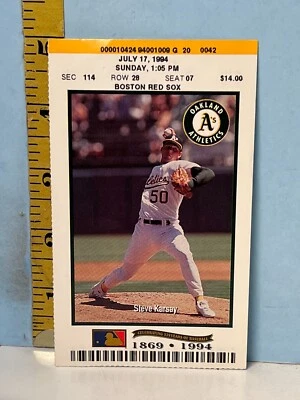 Boleto de los Atléticos de Oakland vs Medias Rojas del 17 de julio de 1994 Karzay cubierta Henderson SB #1210 Foto 1 de 2
