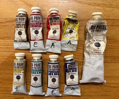 Beginner Oil Paints High Quality Lot of 9 Tubes + 5 Brushes Gently Used - Image 1 of 4
