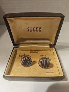 Vintage Swank Round Silvertone Multi-color Cufflinks in Original Box - Picture 1 of 6