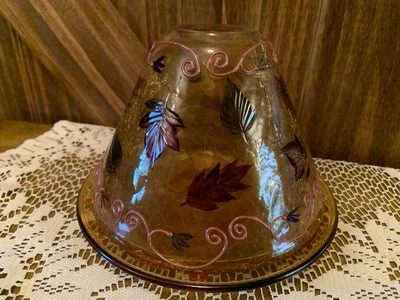 VTG Yankee Candle Crackle Glass Shade / Topper & Plate | Autumn  Maple Leaves - Image 1 of 4