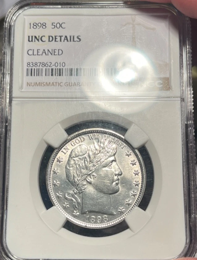 Medio dólar de peluquero 1898 NGC sin circular detalles limpios. Recién graduado Foto 1 de 3