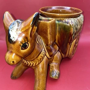Vintage Mexico Ceramica San Miguel Ceramic Donkey Cart Planter - Picture 1 of 9