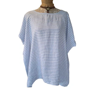 CP SHADES Blue and White Linen Catalan short sleeve top Size M - Picture 1 of 7