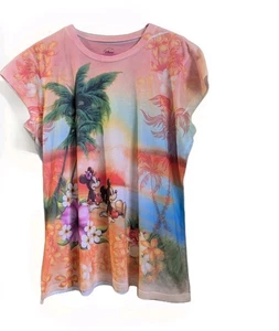 Disney Hawaii T-shirt Girls 2X Cap Sleeve Light & Soft Mickey Minnie Mouse Beach - Picture 1 of 7
